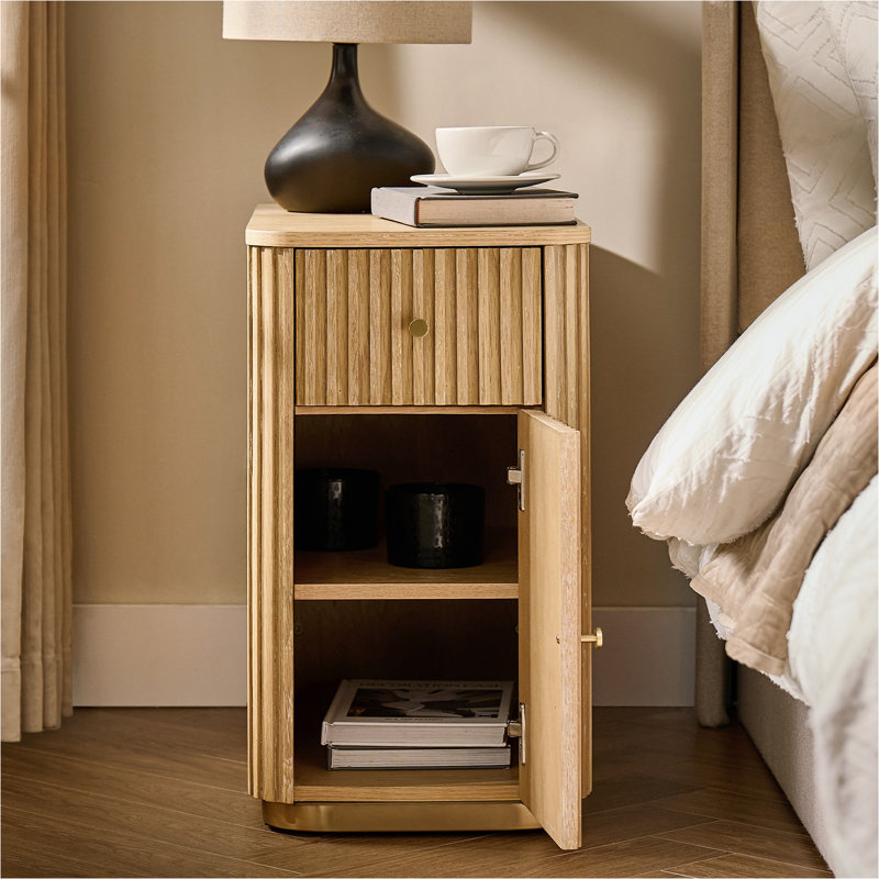Henderson Modern Fluted End Table with Built-In Charging Station, Yellow