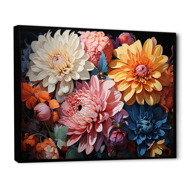 " Mums Mums In Bloom II ", 24" H x 32" W x 1" D, Black Floater Framed