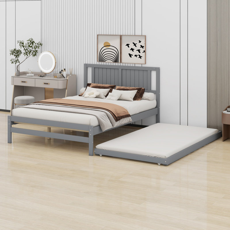 Lit plateforme avec lit gigogne réglable, Gris