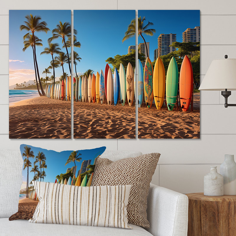 Hawaii Surfers Paradise sur toile, reproduction de 3 pièces, H 28 po x l 36 po