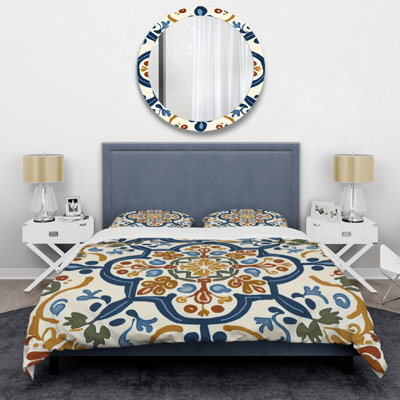 Mediterranean Tiles In Retro Blue IV - Abstract Tile Duvet Cover Set - Microfiber Polyester
