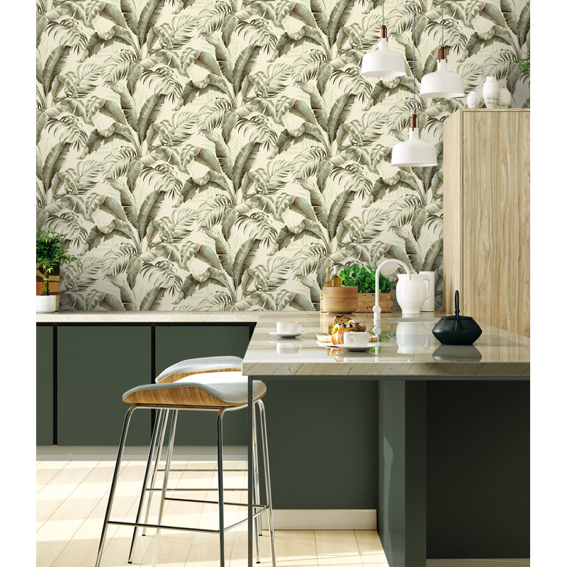 Tommy Bahama Palmiers Peel And Stick Wallpaper Roll, Silver Birch