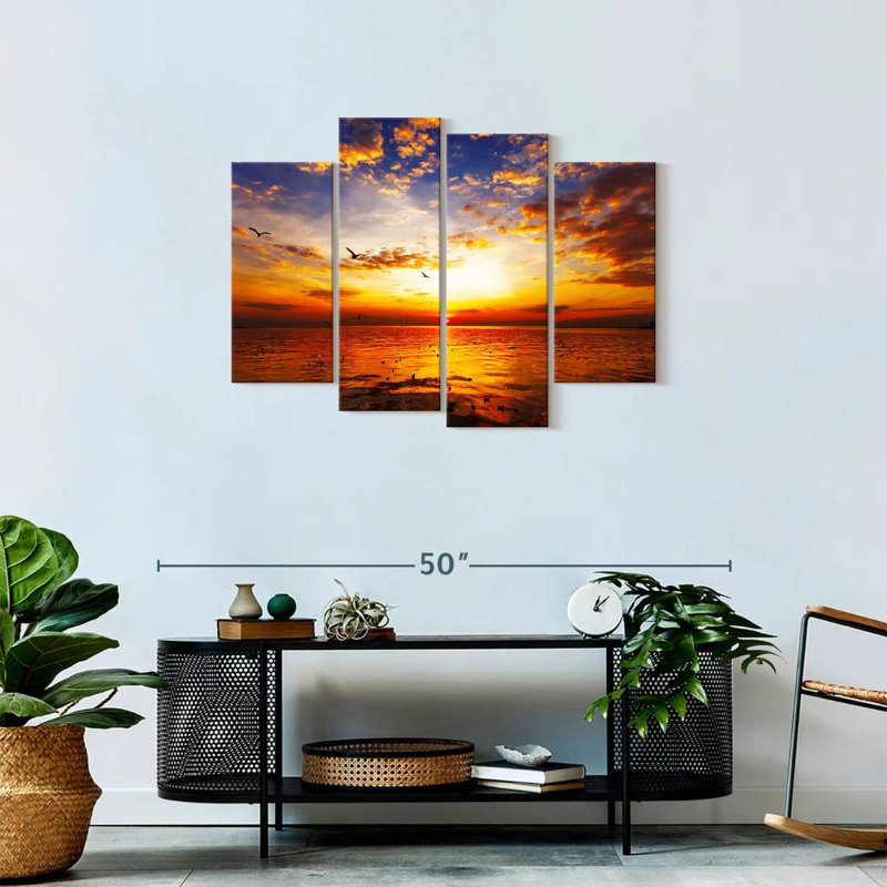 Ciel coucher de soleil 4 pièces, H 27 po x l 43 po x P 1,25 po