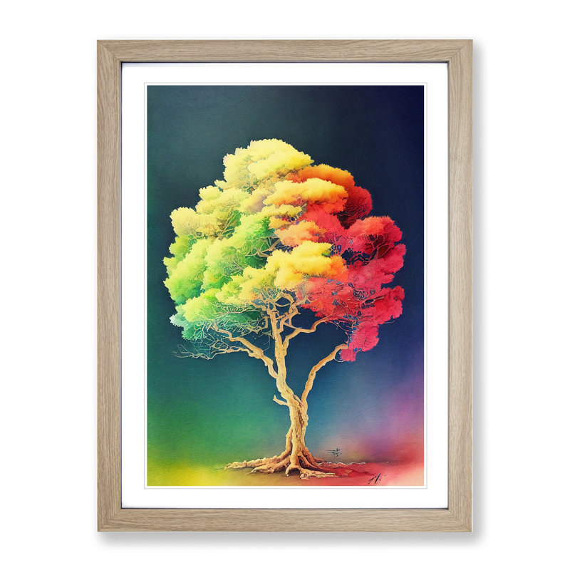 Lone Tree - Single Picture Frame Painting, 34cm H x 25cm W x 2cm D, Oak