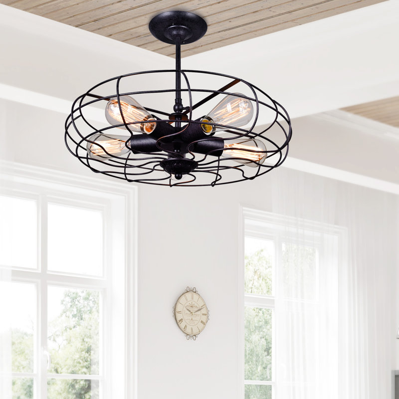 5 Light Flush Mount – Industrial Style Ceiling Light in Rust Finish for Hallways or Dining Room, Rust