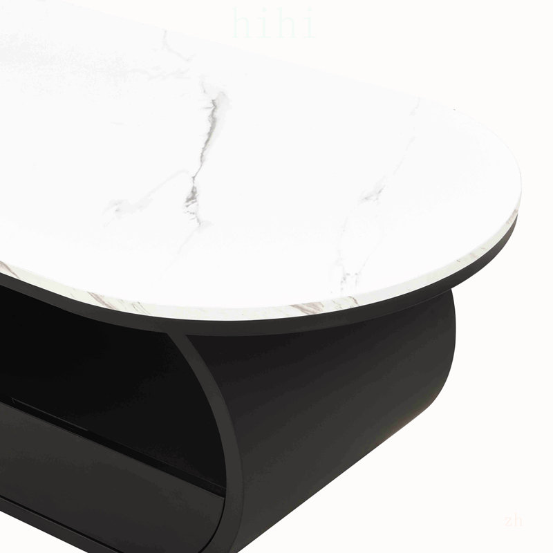 Table basse ovale de luxe avec rangement, table centrale en métal noir 47,24 pouces pour le salon
