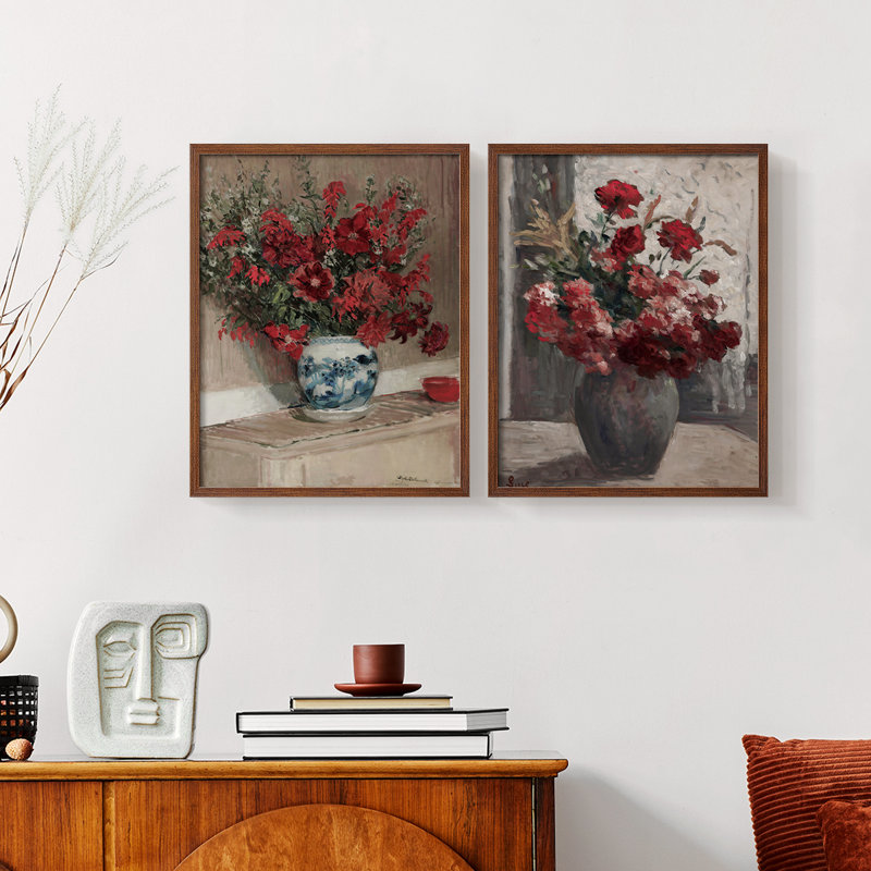 «Vintage Floral XLI», impression jet d'encre encadrée - ensemble de 2, H 23 po x l 58 po, Noyer