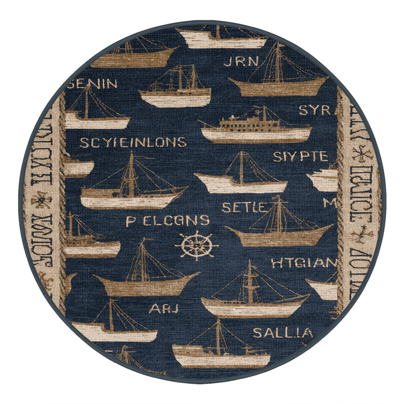 Washable Ship names Nautical Area Rug, Rectangle 7' x 9'