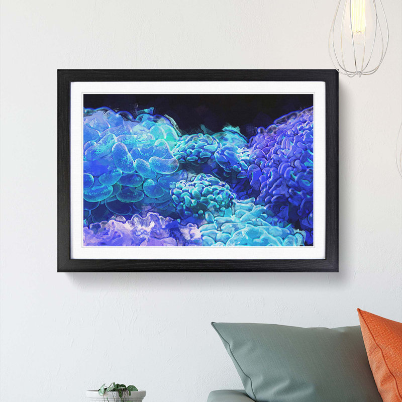 Neon Coral in Abstract - Picture Frame Graphic Art Print, 27cm H x 36cm W x 2cm D, Black Framed