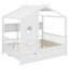 Lit en bois en forme de maison avec lit gigogne et tablettes de rangement-131146376-131146377