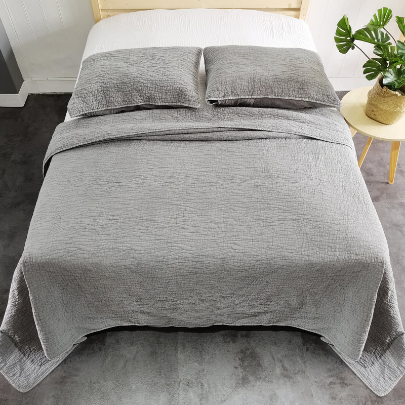 Ensemble de courtepointe réversible standard en coton , Courtepointe très grand + 2 taies décoratives, gris