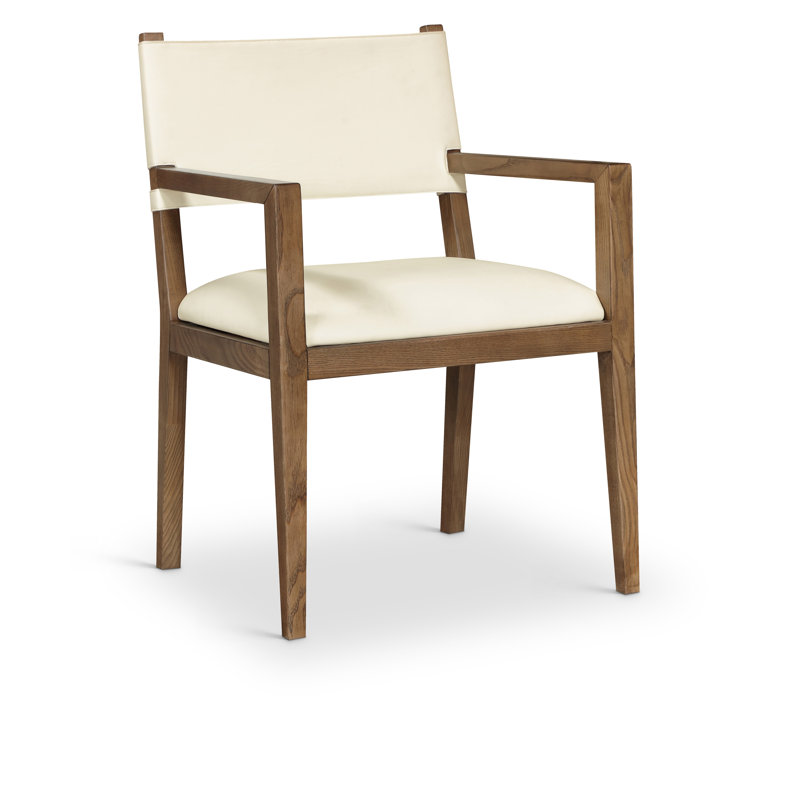Chaise de salle à manger en cuir Vina, Noyer teinté, Crème végétalien en cuir