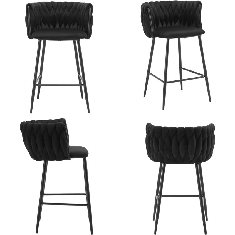 Rosenbalm Upholstered Counter Stool with Metal Frame, Black