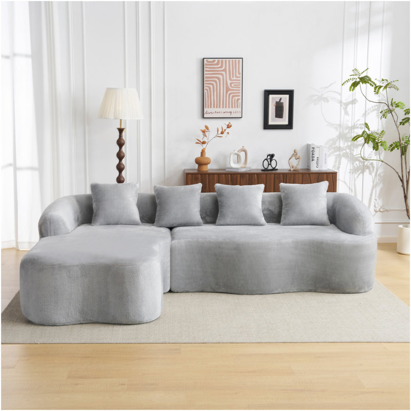 Canapé modulaire en L à compression complète avec méridienne incurvée, canapé en chenille gris modulaire, haute densité pour le salon en appartement