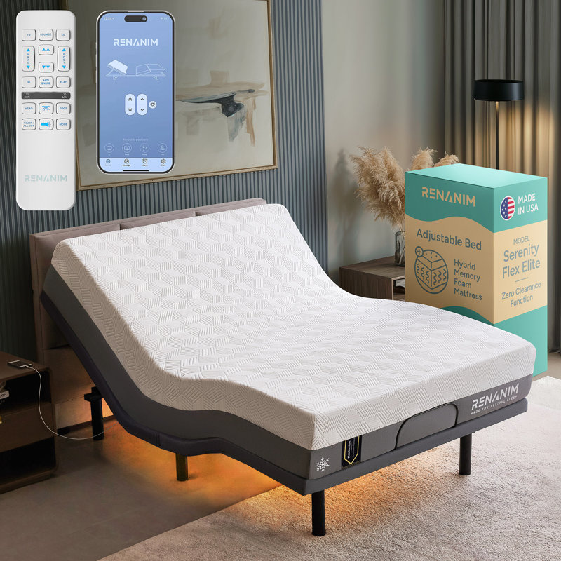 SF Elite Adjustable Bed With 14" Hybrid Mattress Included Massage, Usb, Underbed Light, Wireless Remote & App Control Zero Gravity Bed