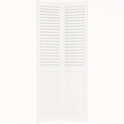 Porte de placard pliante à deux battants avec panneau à persiennes blanc 