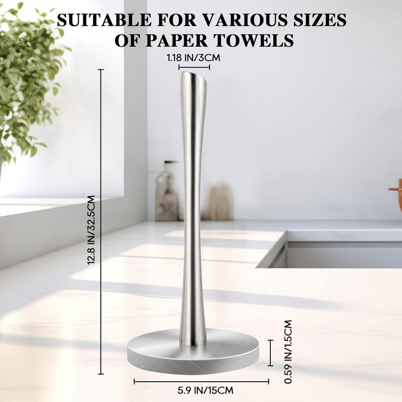 Porte-essuie-tout autoportant en acier inoxydable, Argent