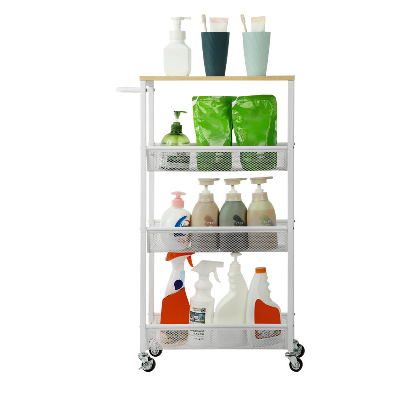 31.4'' H x 16.6'' W Utility Cart with Wheels, White/Natural