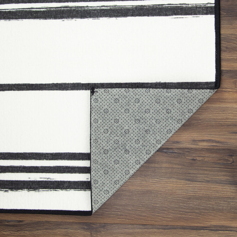 Stripe Black And White Flatweave Washable Indoor / Outdoor Rug, Rectangle 5' x 7'