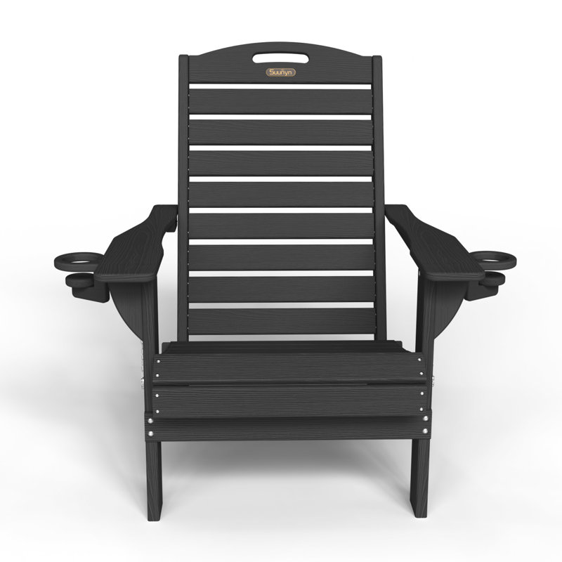 Outdoor Fire Pit Chairs Weather-Resistant HDPE Foldable Outdoor Adirondack Chair With Cup Holder, Black