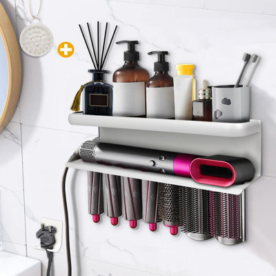 Airwrap Storage Holder Compatible With Dyson Airwrap Curling Iron Wall Mounted Storage Rack Holder For Home Organizer With Comb White