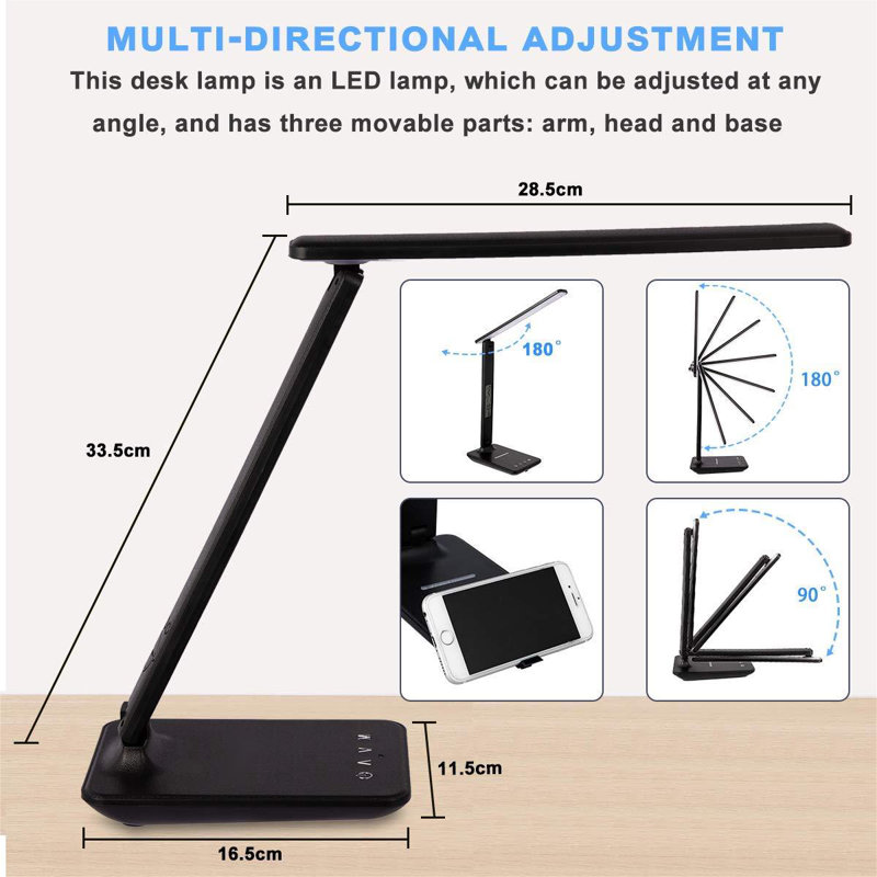 LED Desk Lamp, Desk Lamp With Wireless Charger, Office Dimmable Desk Lamp, With USB Charging Port, Built-In Clock, Calendar, Thermometer And Automatic Timing Reading Desk Lamp