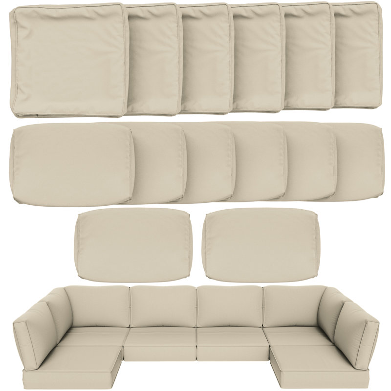 Cartert 14 Pcs Outdoor Cushion Cover Set For 4" Outdoor Cushions Patio Furniture Cushion Covers, Covers Only, Beige