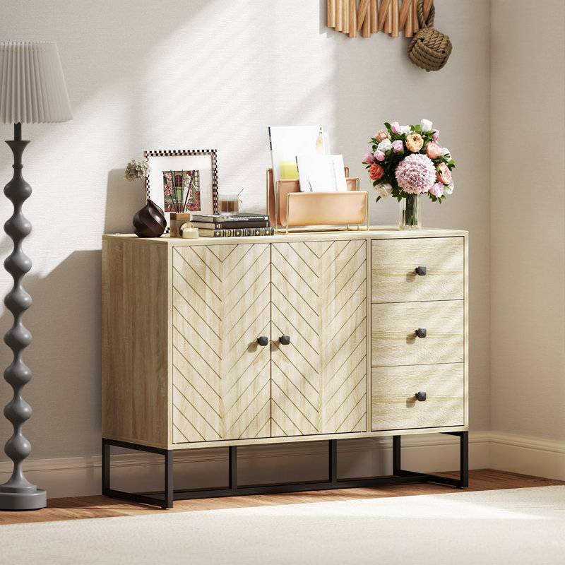 Buffet, buffet 42,5 po avec tablettes et 3 tiroirs en chêne