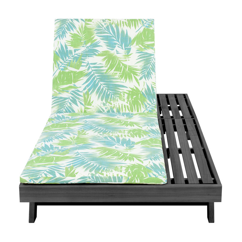 Archer Patio Acacia Wood Chaise Lounge with Adjustable Back & Removable Cushion, Leaf Coconut Cushion/Black Frame