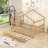 Wooden House-Shaped Bed With Sky Roof And Twin Pull-Out Trundle-598758303-598758299