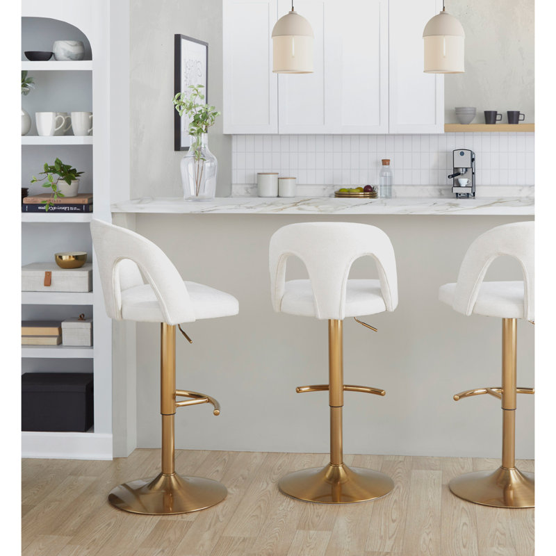 Adjustable Barstool, Gold, White