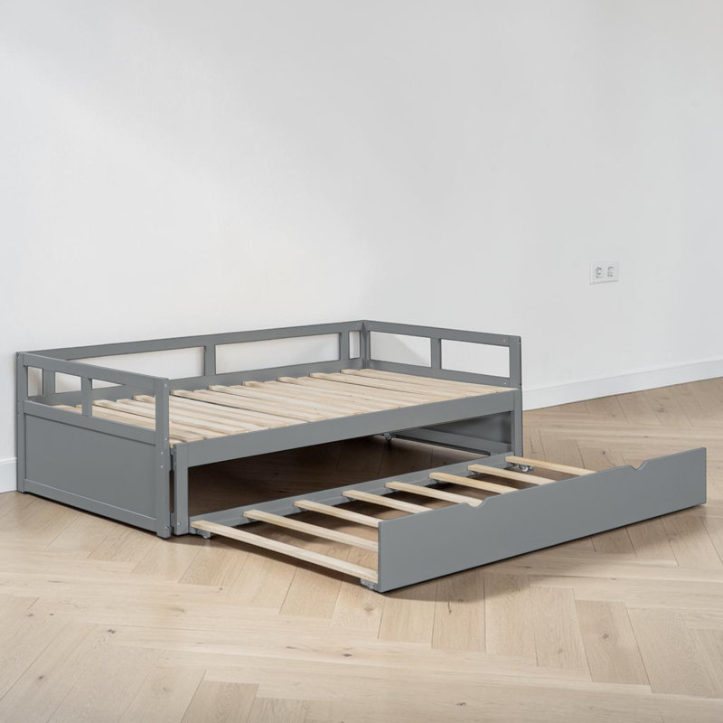 Keevis Solid Wood Daybed with Trundle Bed, Gray