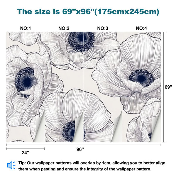 Latitude Run® Peel and Stick Canvas Wallpaper Wall Mural Flowers Petals ...