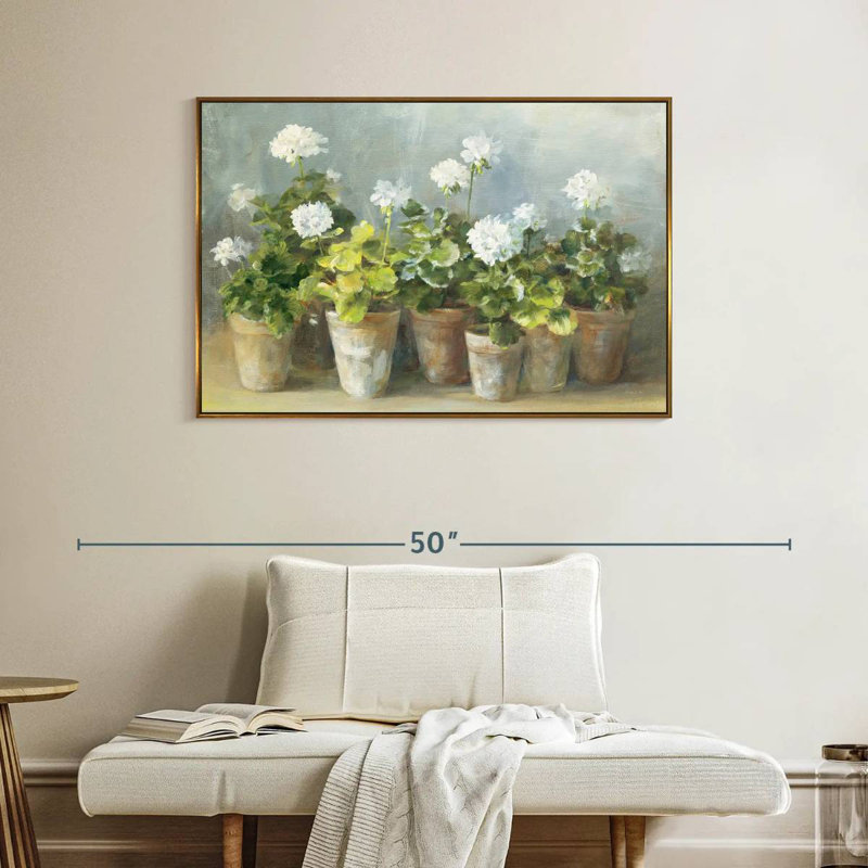 Géraniums blancs, Cadre flottant doré, 40 po x 27 po