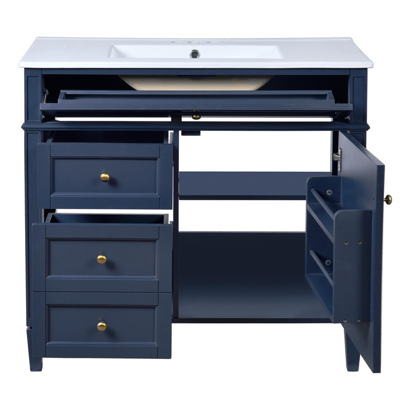Meuble-lavabo 36 po avec lavabo supérieur, Doré, Bleu