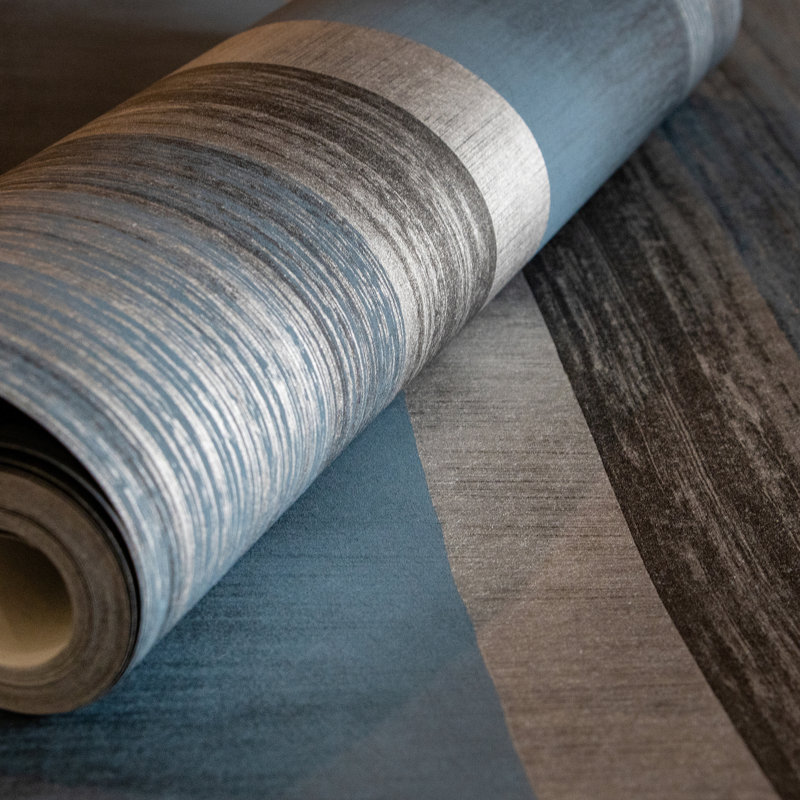 Adyen Poseidon Smooth Metallic Stripe 10m x 53cm Wallpaper Roll, Midnight Blue