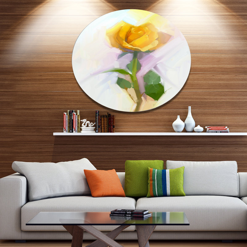 « rose avec feuilles vertes painting », peinture, H 23 po x l 23 po x P 1 po, Métal