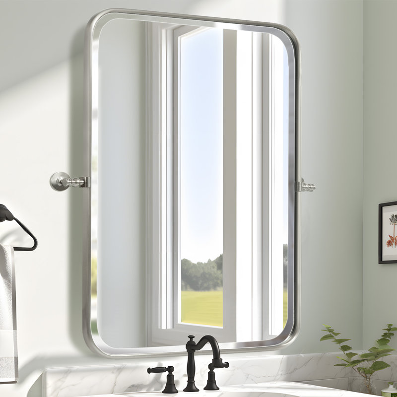 Bereket Metal Flat Wall Mirror, Black, 32'' x 23''