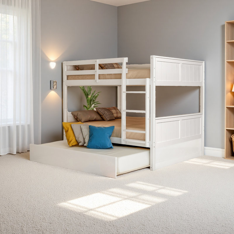 Lit superposé double au-dessus de double avec lit gigogne simple, Blanc