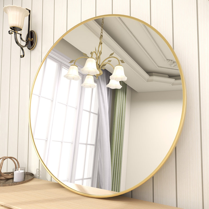 Bhagwanaram Aluminum Framed Round Wall Mirror, 36" x 36", Gold