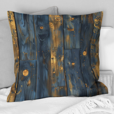 Navy Blue And Gold Reclaimed Wood I - Farmhouse Pillow