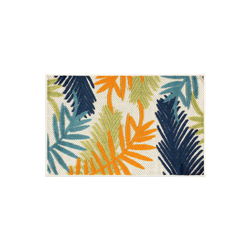 Tapis intérieur / extérieur Parksley Palm Frond - ivoire / orange / bleu marine, Rectangle 4 pi x 6 pi