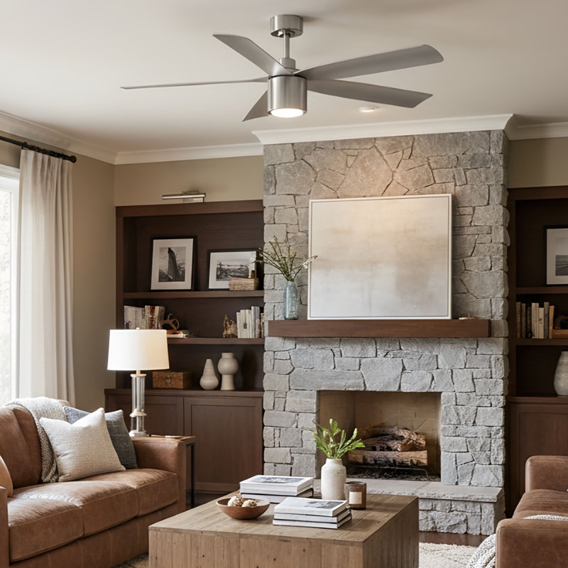 RAVIAN 5-Blade Ceiling Fan With Remote and Dimmable Light, Brushed Nickel, 52"