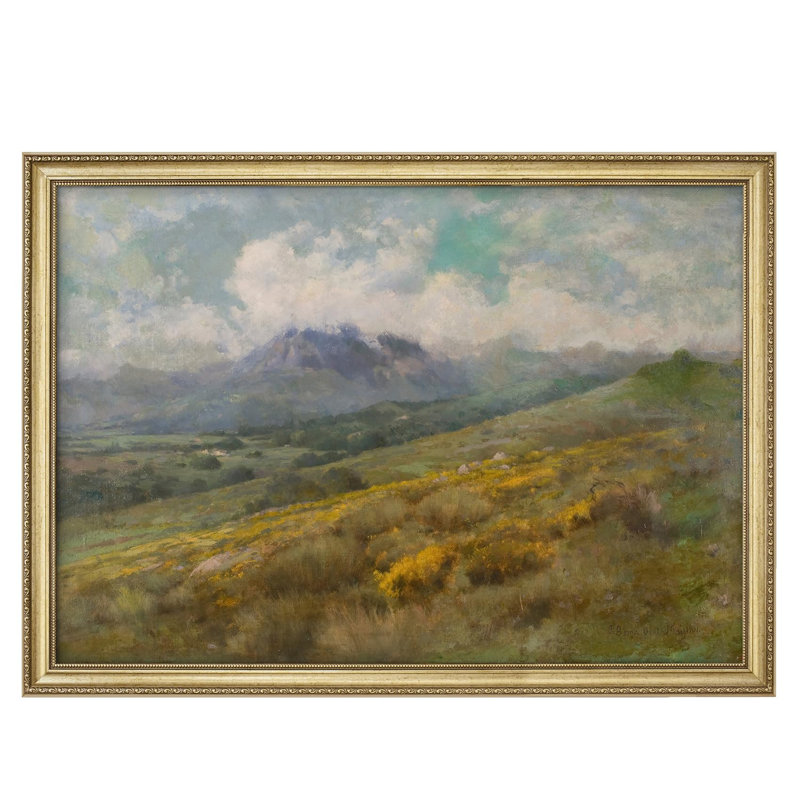 Rolling Hills Meadow, campagne tranquille, décoration encadrée dorée, Non