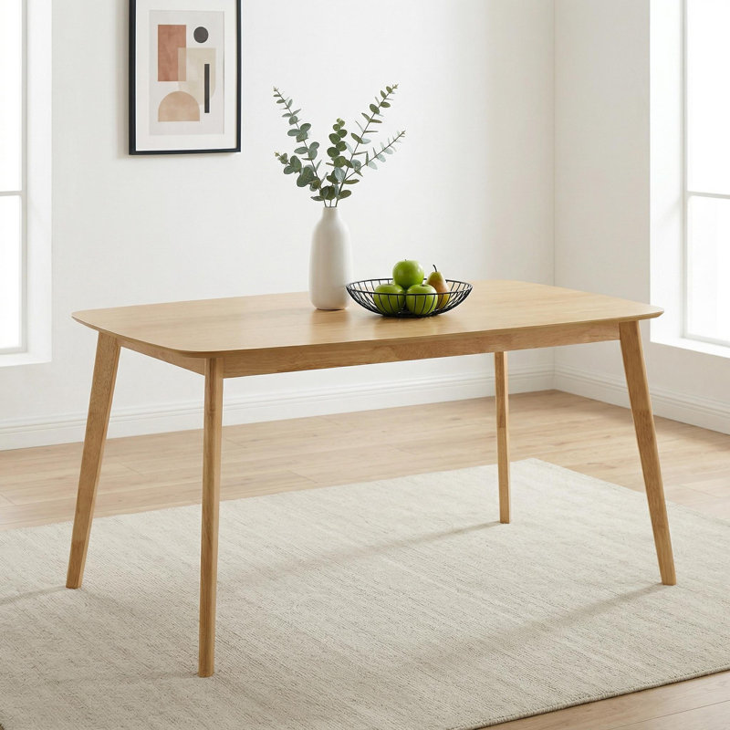 59" Mid-Century Modern Rectangular Dining Table with Rubberwood Legs