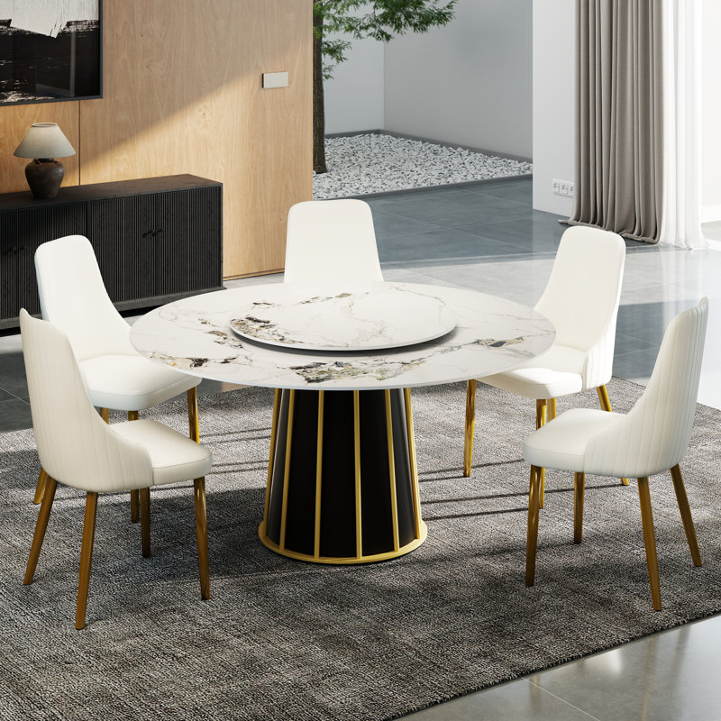 Zyriana 6 - Person Pedestal Dining Set, Patek White