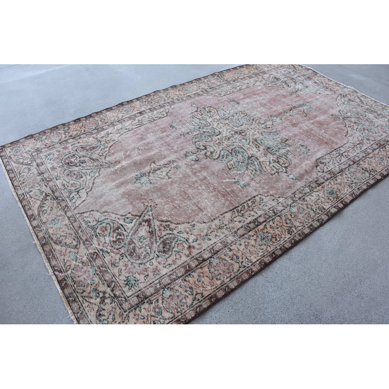 Tapis rétro en laine rose, patchwork 67,3 x 109,4 pouces