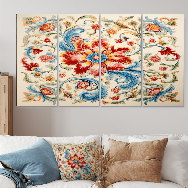 Carreaux de mosaïque floraux ornementaux I - tuile abstraite, art mural, 4 pièces, H 28 po x l 48 po