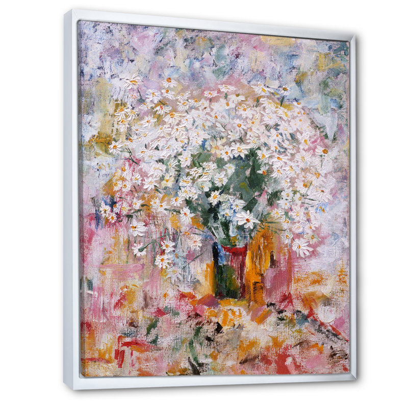 Peinture d'un bouquet de fleurs blanches - œuvre d'art sur toile, H 12 po x l 8 po x P 1 po, Toile encadrée flottée blanche