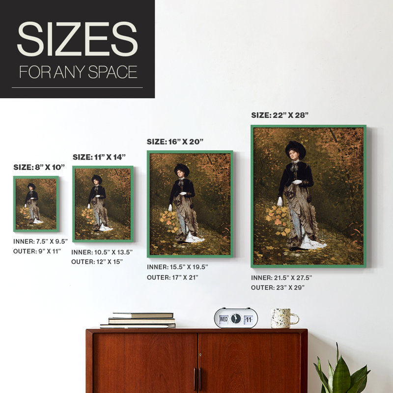 «Vintage Portrait Print CXII», reproduction encadrée - bois massif, Vert, H 30 po x l 24 po